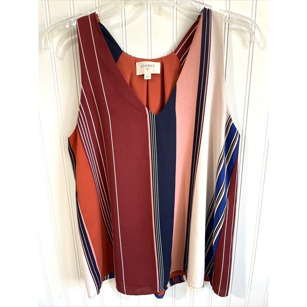 Everly Shirt Womens Small Colorblock Striped Sleeveless Blouse‎ Lined Pullover